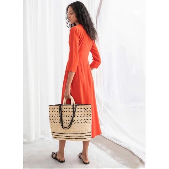 Paris Atelier & Other Stories Orange Midi V Neck Dress - Picture 3 of 12